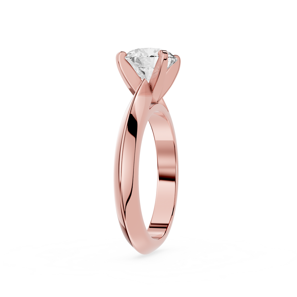 Side View Of Rose Gold Classic Round Solitaire Lab Grown Diamond Engagement Ring