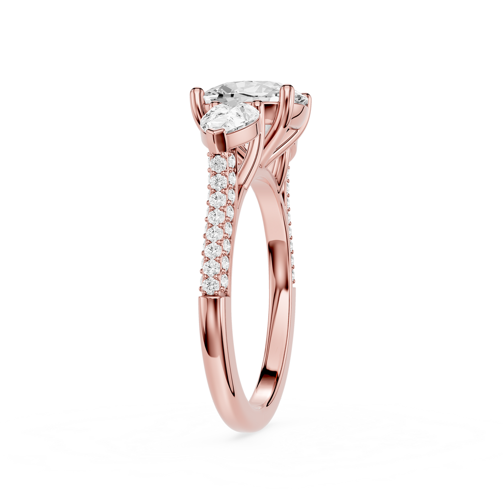 Rose gold ring with a diamond on a white background