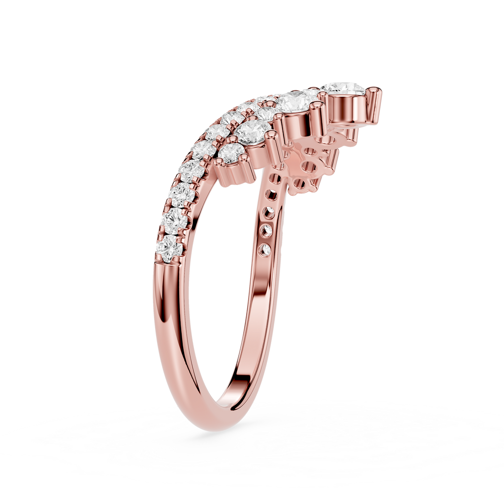 Rose gold ring with diamonds on a white background