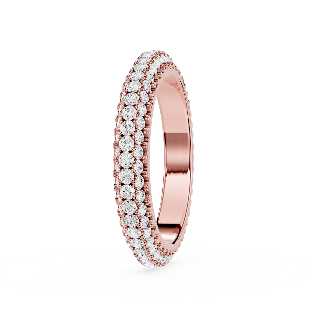 Rose gold ring with diamonds on a white background