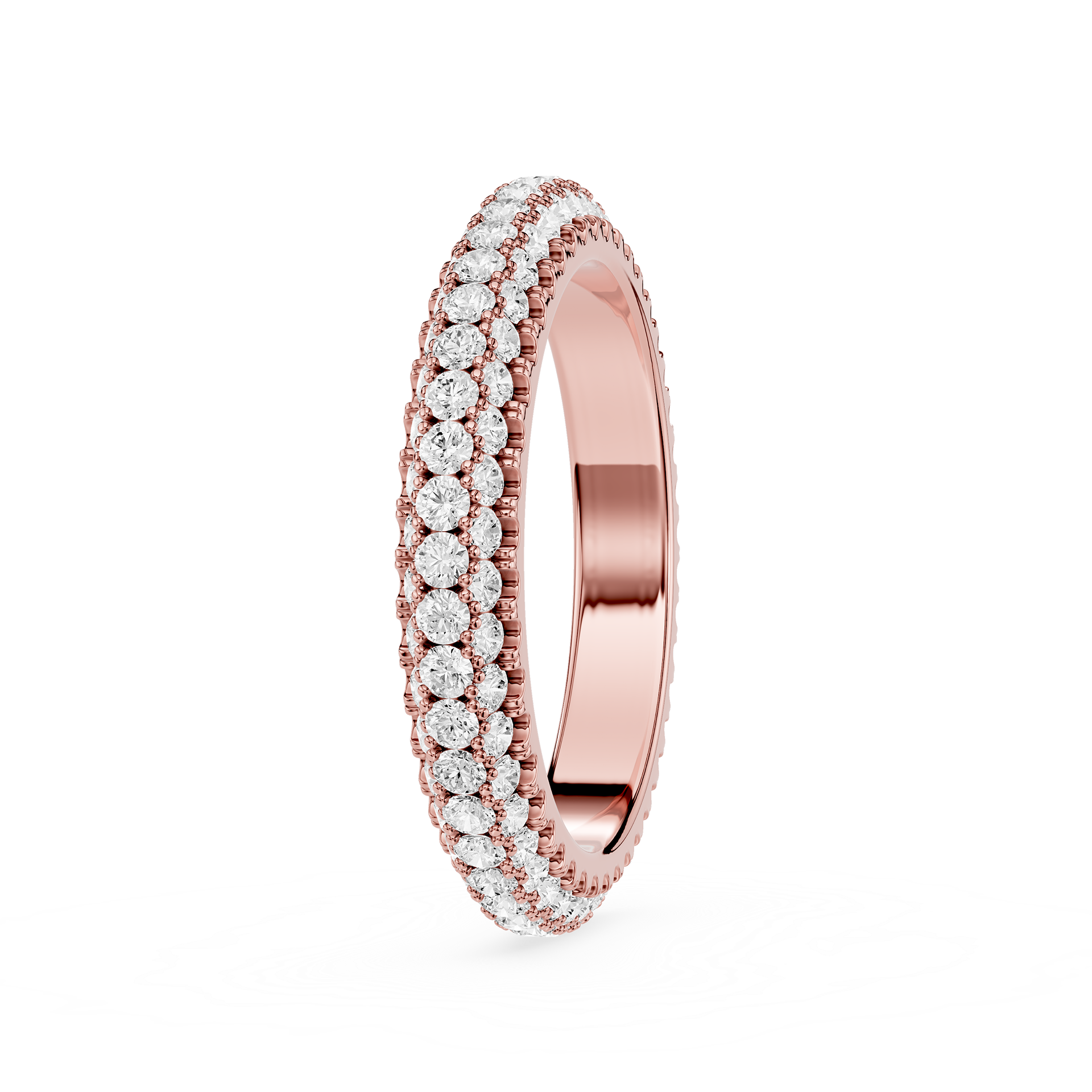 Rose gold ring with diamonds on a white background
