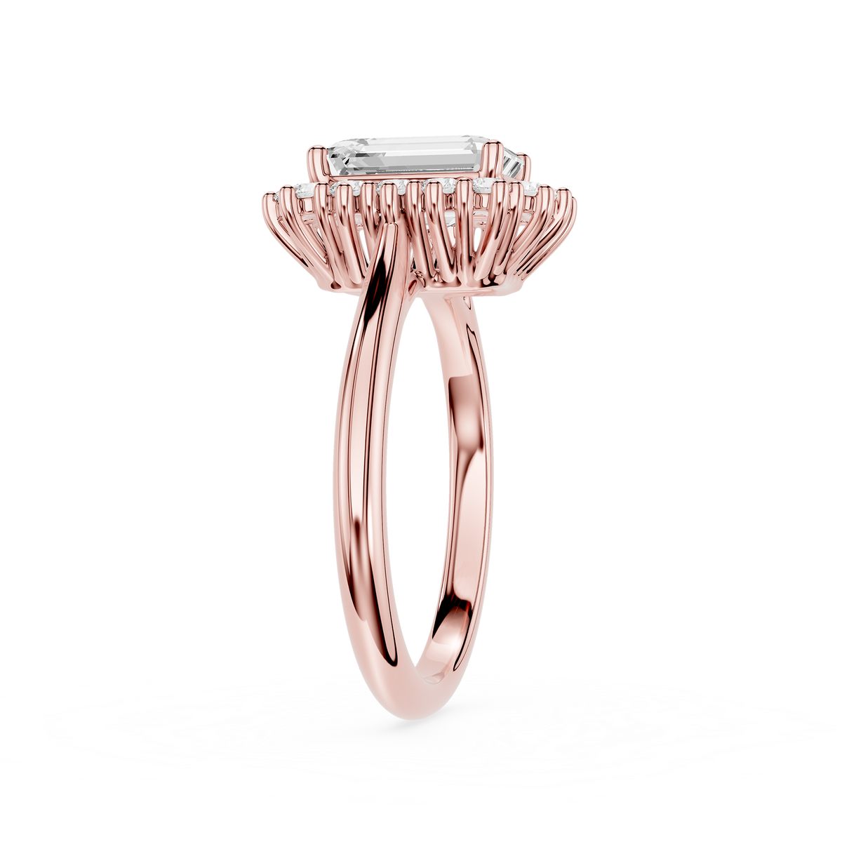 Rose Gold Engagement Ring with Emerald Cut Lab Diamond and Diamond Halo Frame