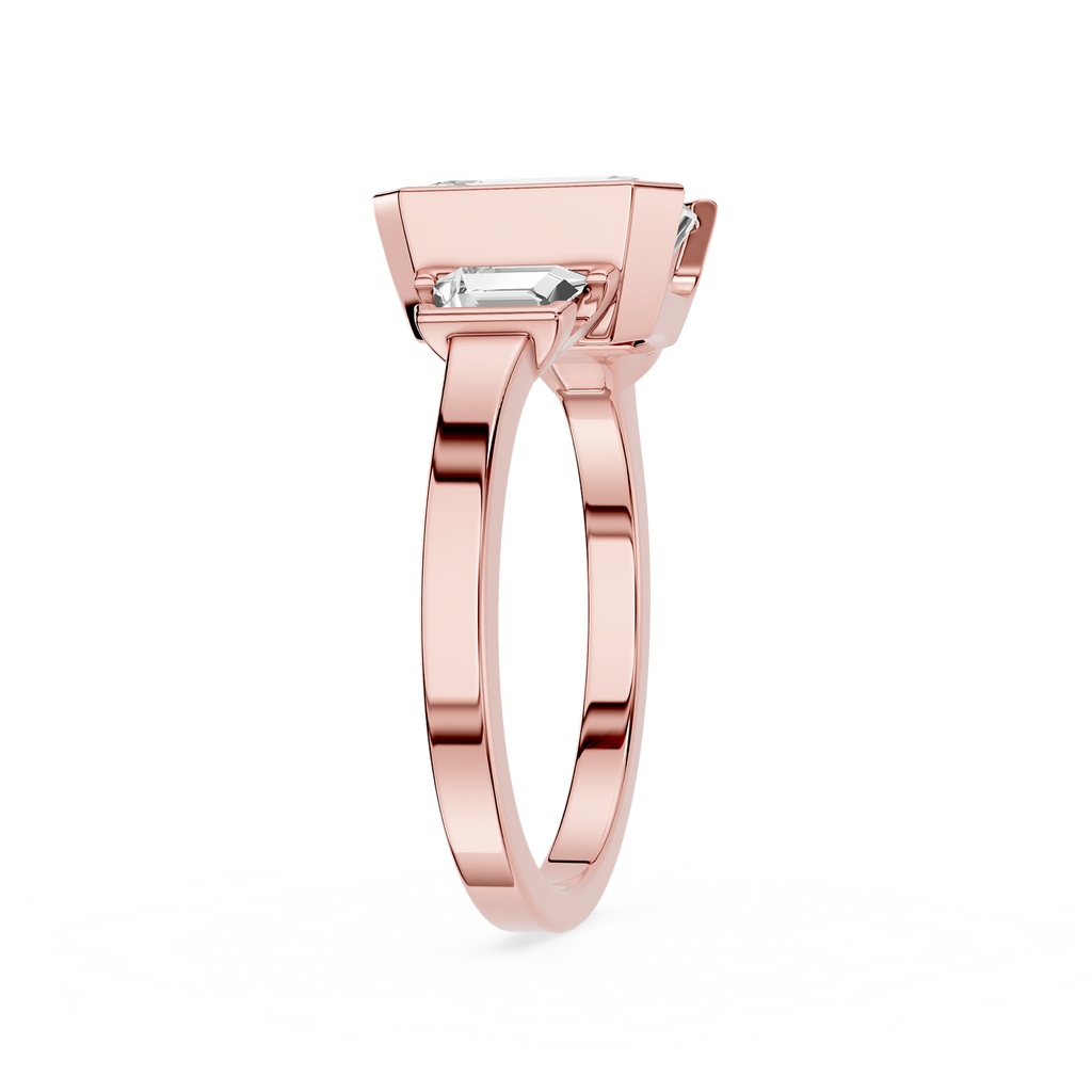Rose gold ring with a diamond on a white background