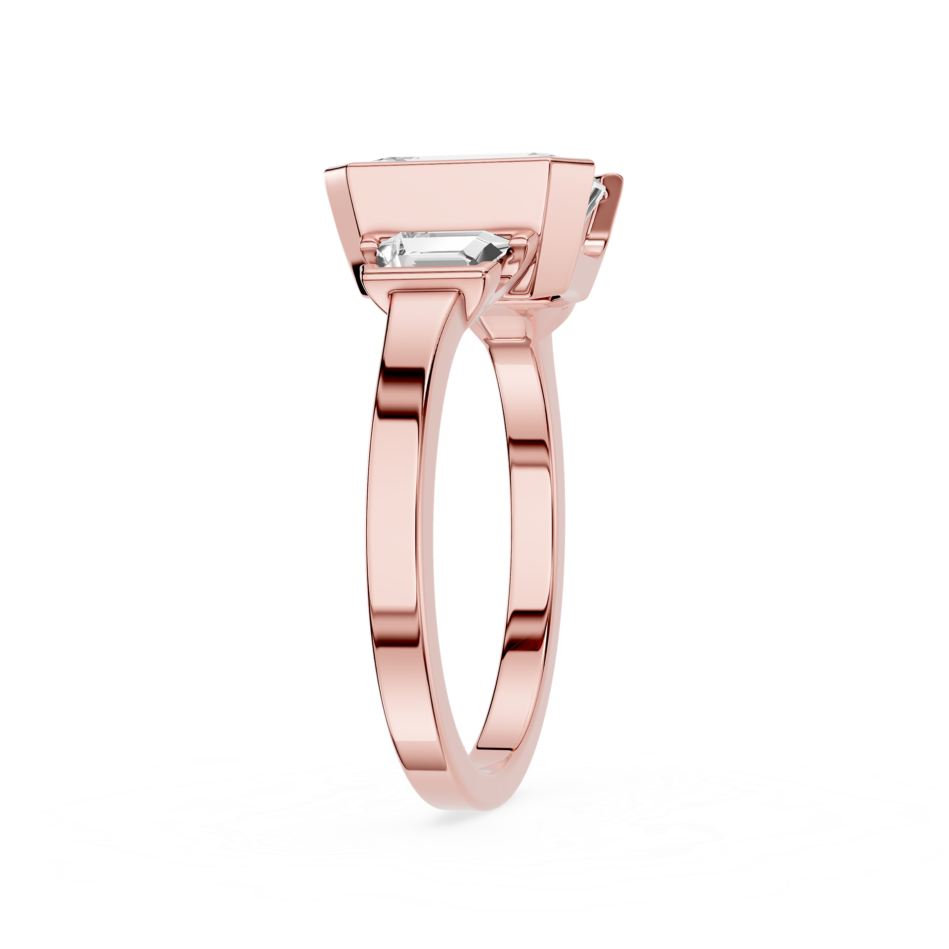 Rose gold ring with a diamond on a white background