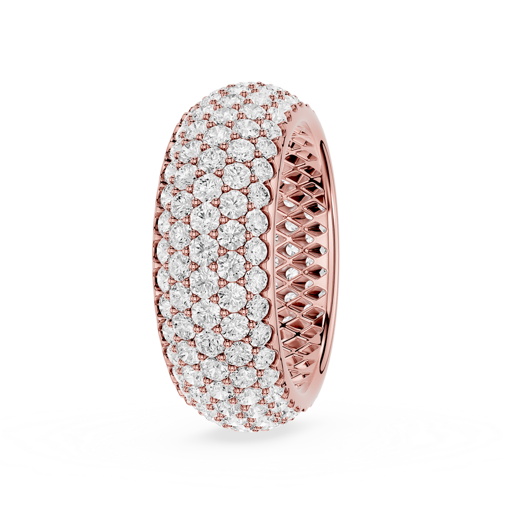 Rose gold and diamond-studded ring on a white background