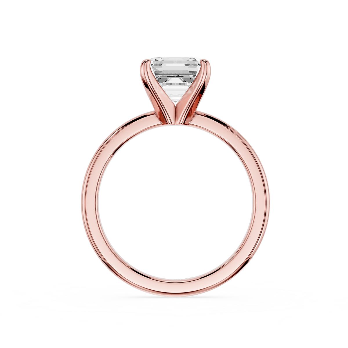 Rose gold Four Prong Asscher Cut Lab Diamond Cathedral Engagement Ring 