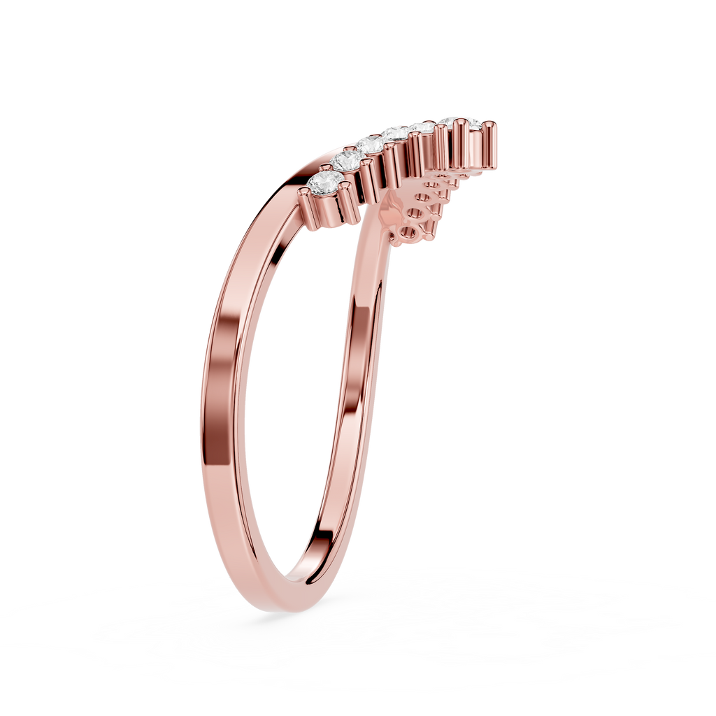 Rose gold ring with small diamonds on a white background