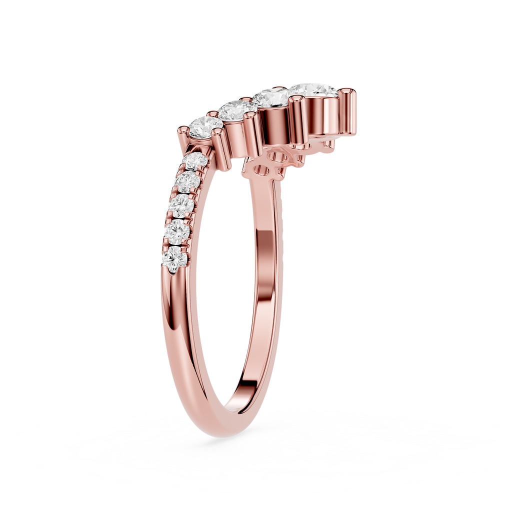 Rose gold ring with diamonds on a white background