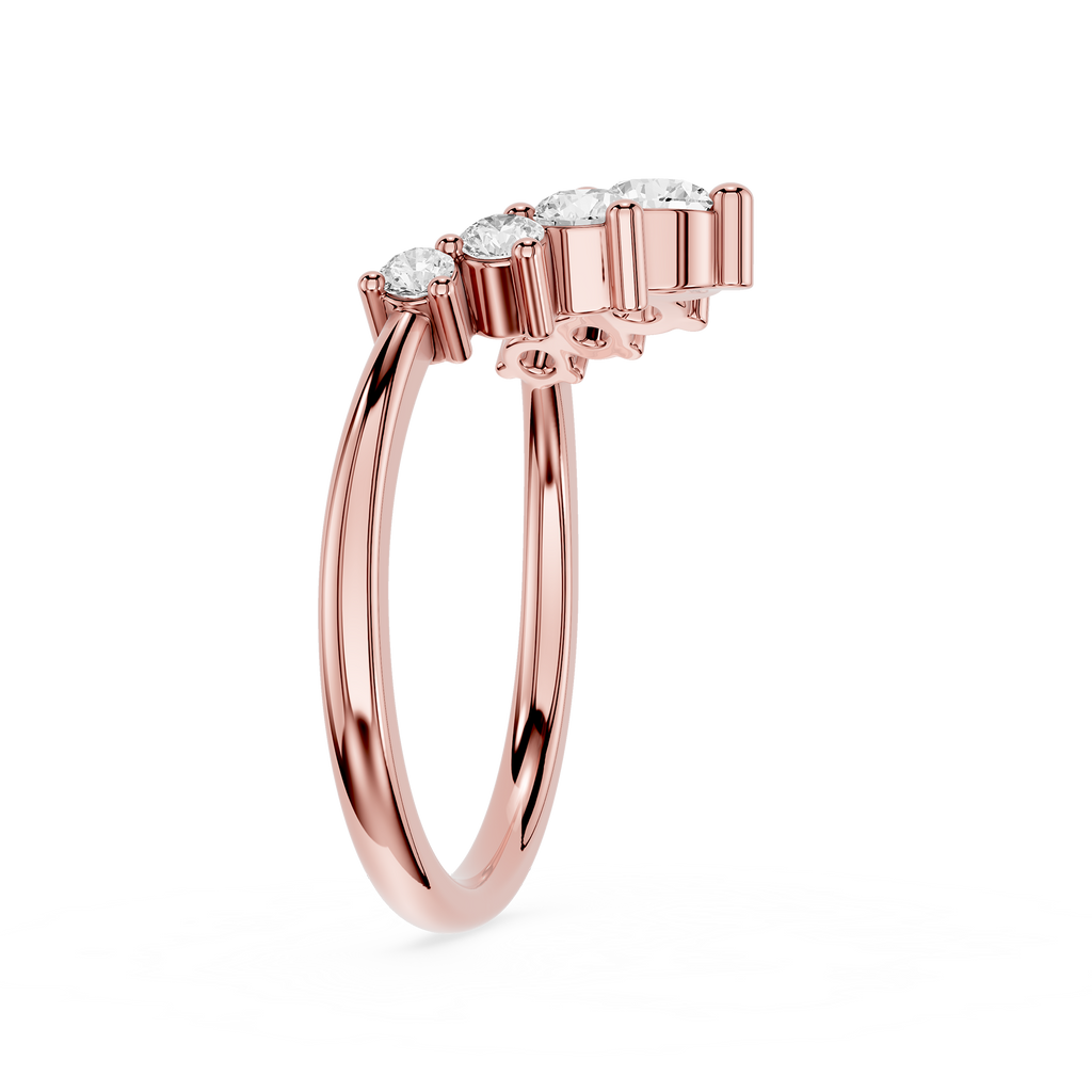 Rose gold ring with diamonds on a white background