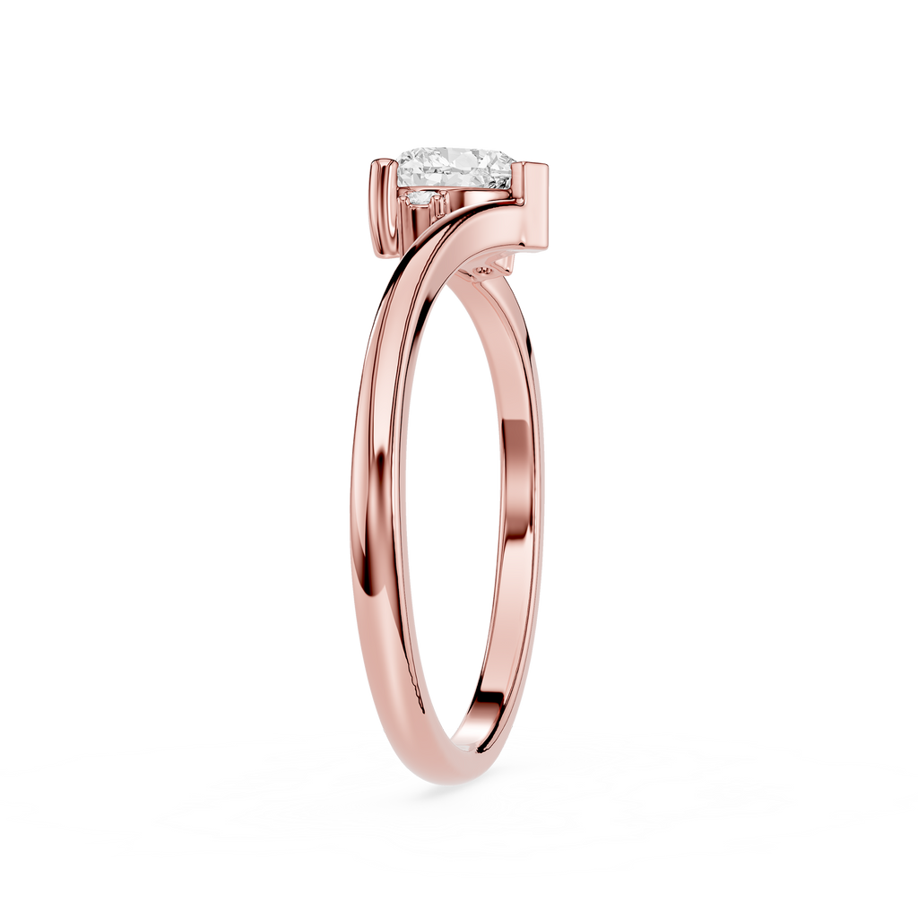 Rose gold ring with a diamond on a white background