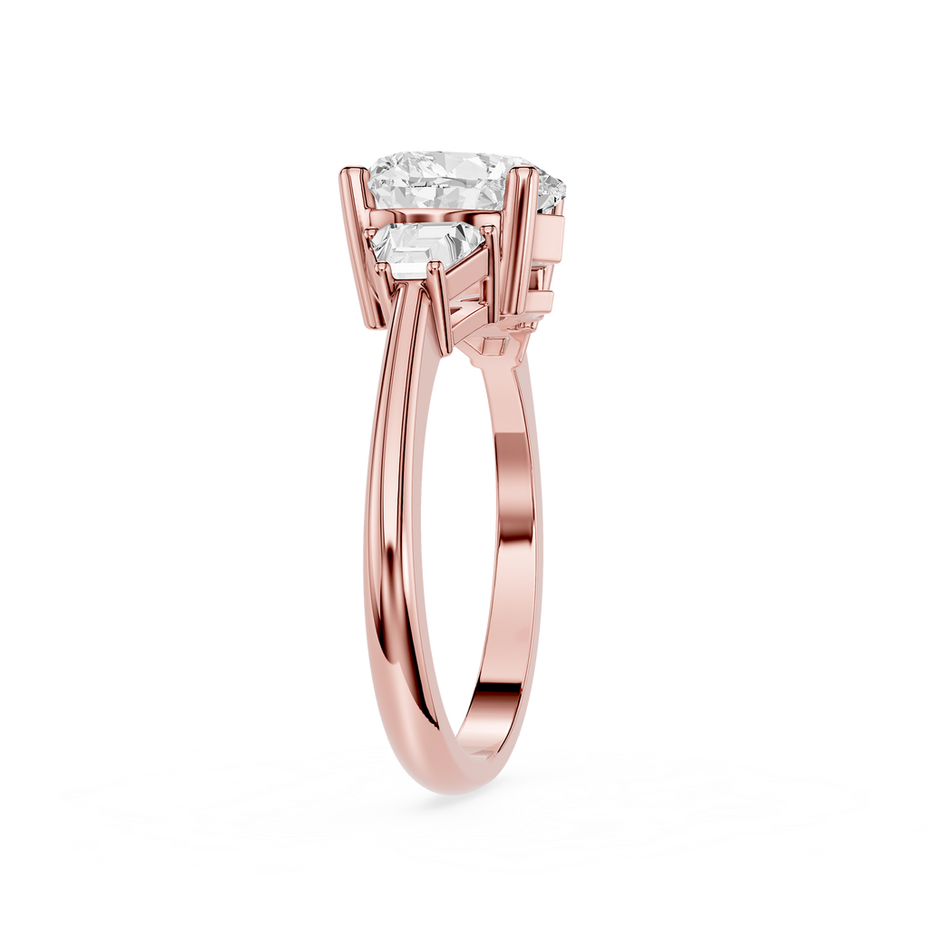 Rose gold ring with diamond on a white background