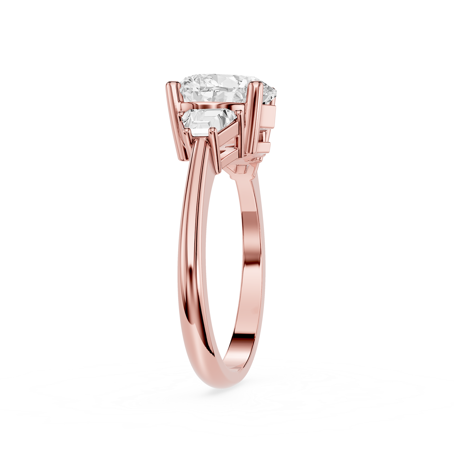 Rose gold ring with diamond on a white background