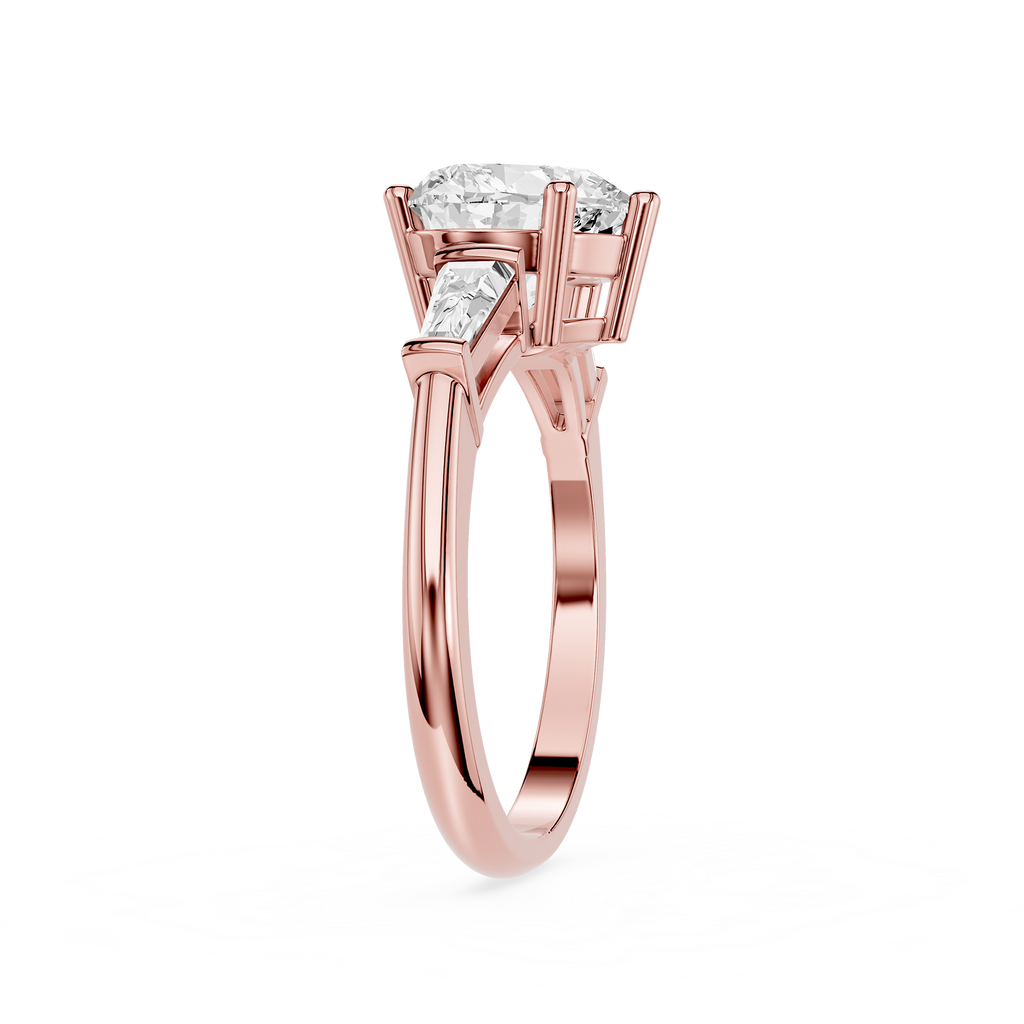 Rose gold ring with a diamond on a white background