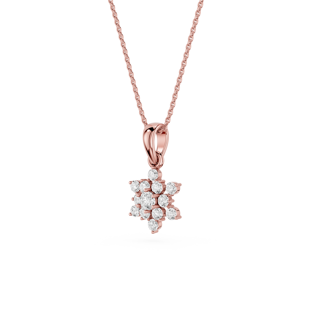 Rose gold necklace with a star-shaped pendant on a white background