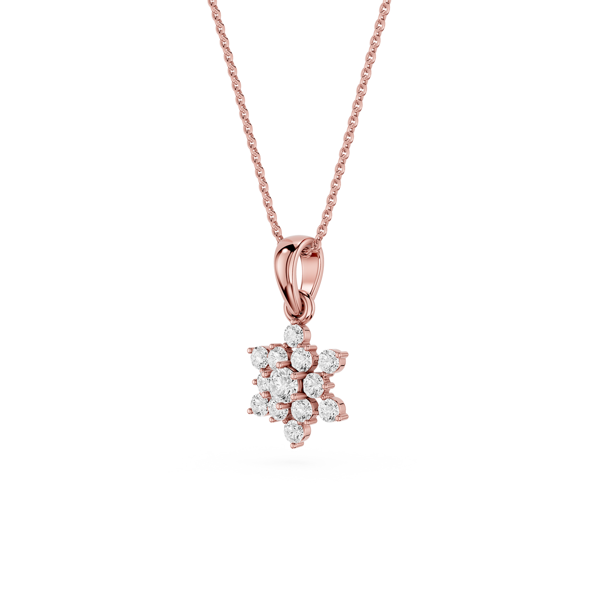Rose gold necklace with a star-shaped pendant on a white background
