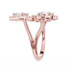 Rose gold ring with diamonds on a white background