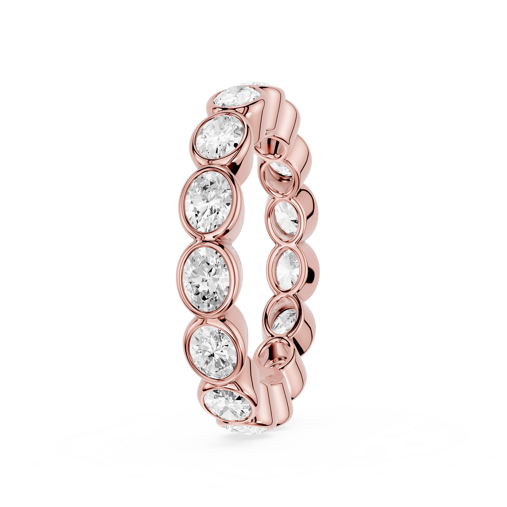 Rose gold ring with a diamond on a white background