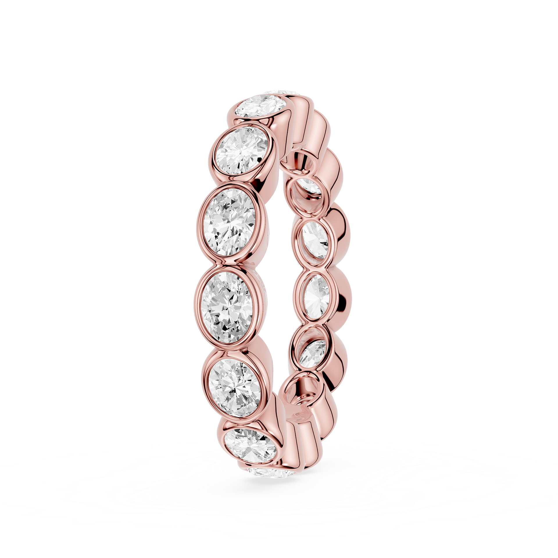 Rose gold ring with a diamond on a white background