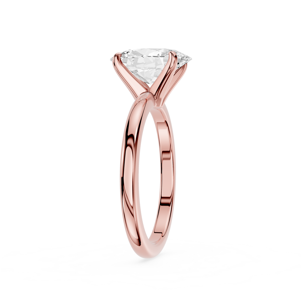 Rose gold ring with a diamond on a white background