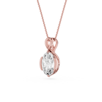 Rose gold necklace with a diamond pendant on a white background