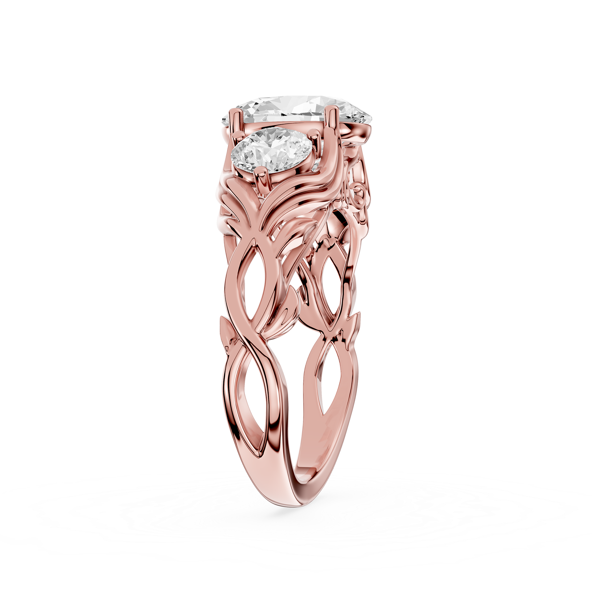 Gold ring with diamond on a white background