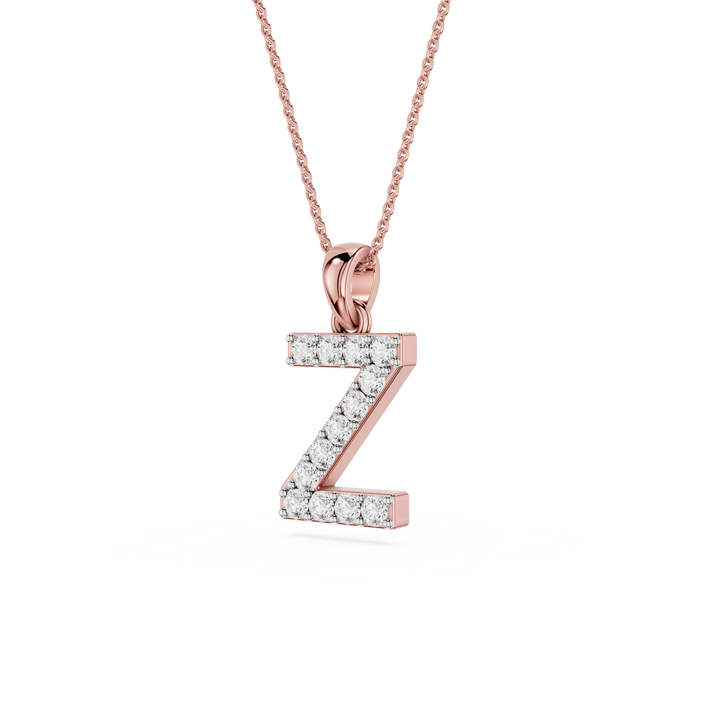 Rose gold necklace with a 'Z' shaped pendant on a white background