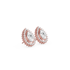 Rose gold earrings with clear gemstones on a white background