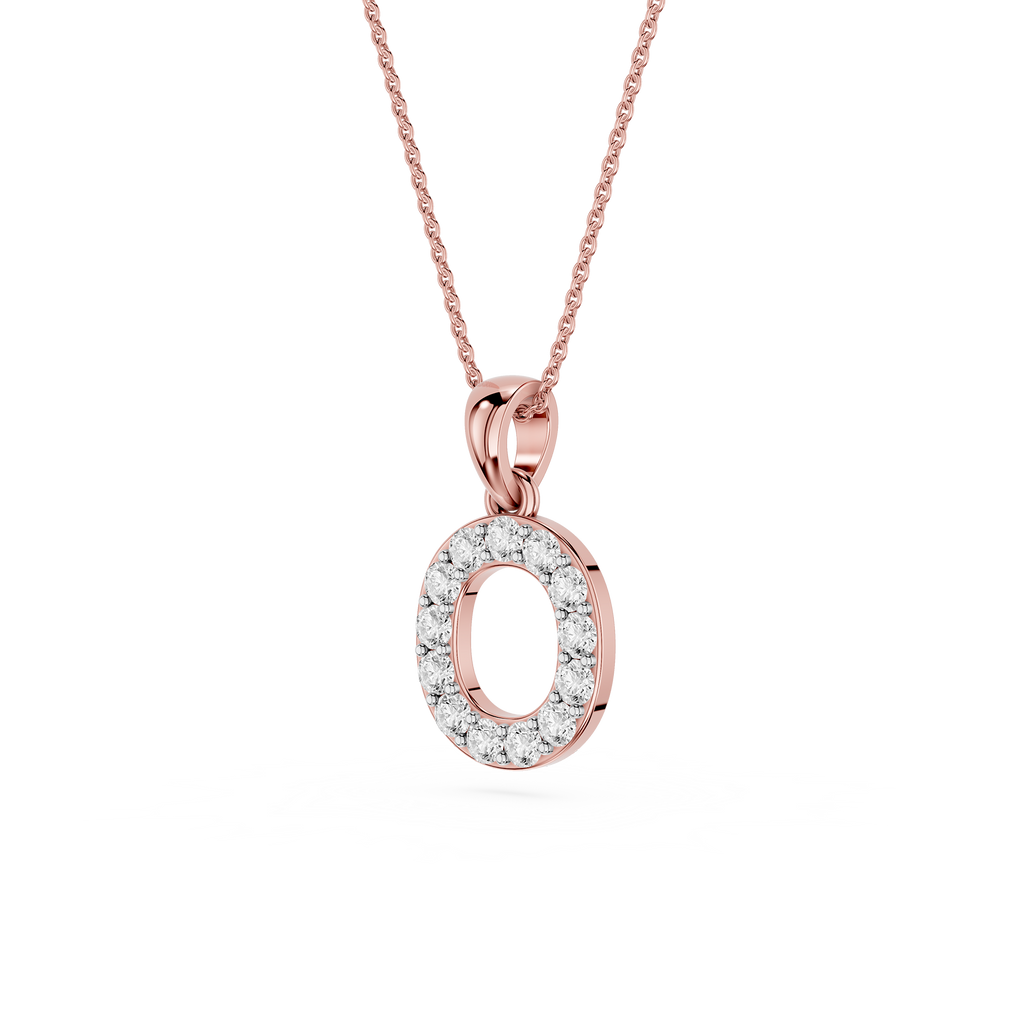 Side View Of Rose Gold Personalized Pave Letter O Lab Grown Diamond Pendant