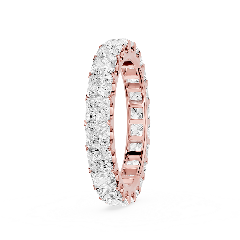 A Rose gold eternity ring paved with square-cut clear diamonds, shown on a clean white background.