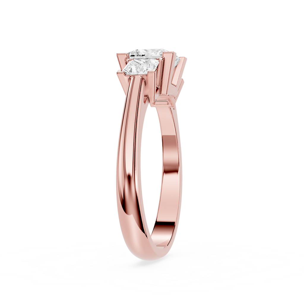 Diamond ring with a white gold band on a white background