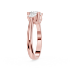 Diamond ring with a white gold band on a white background