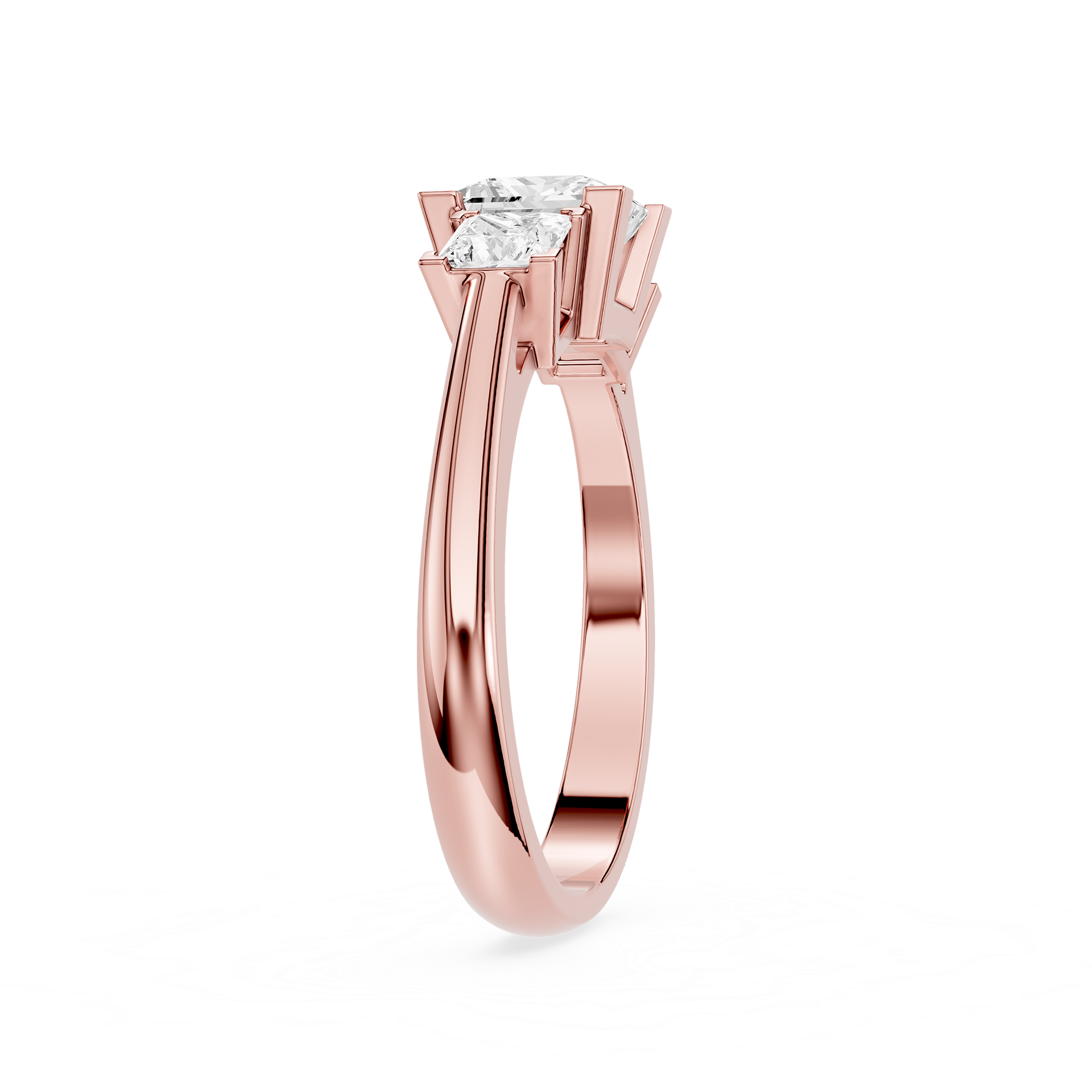 Diamond ring with a white gold band on a white background