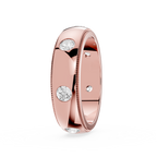 Rose gold ring with embedded diamonds on a white background