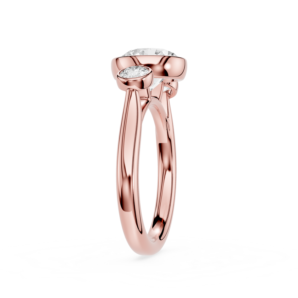 Rose gold ring with a diamond on a white background