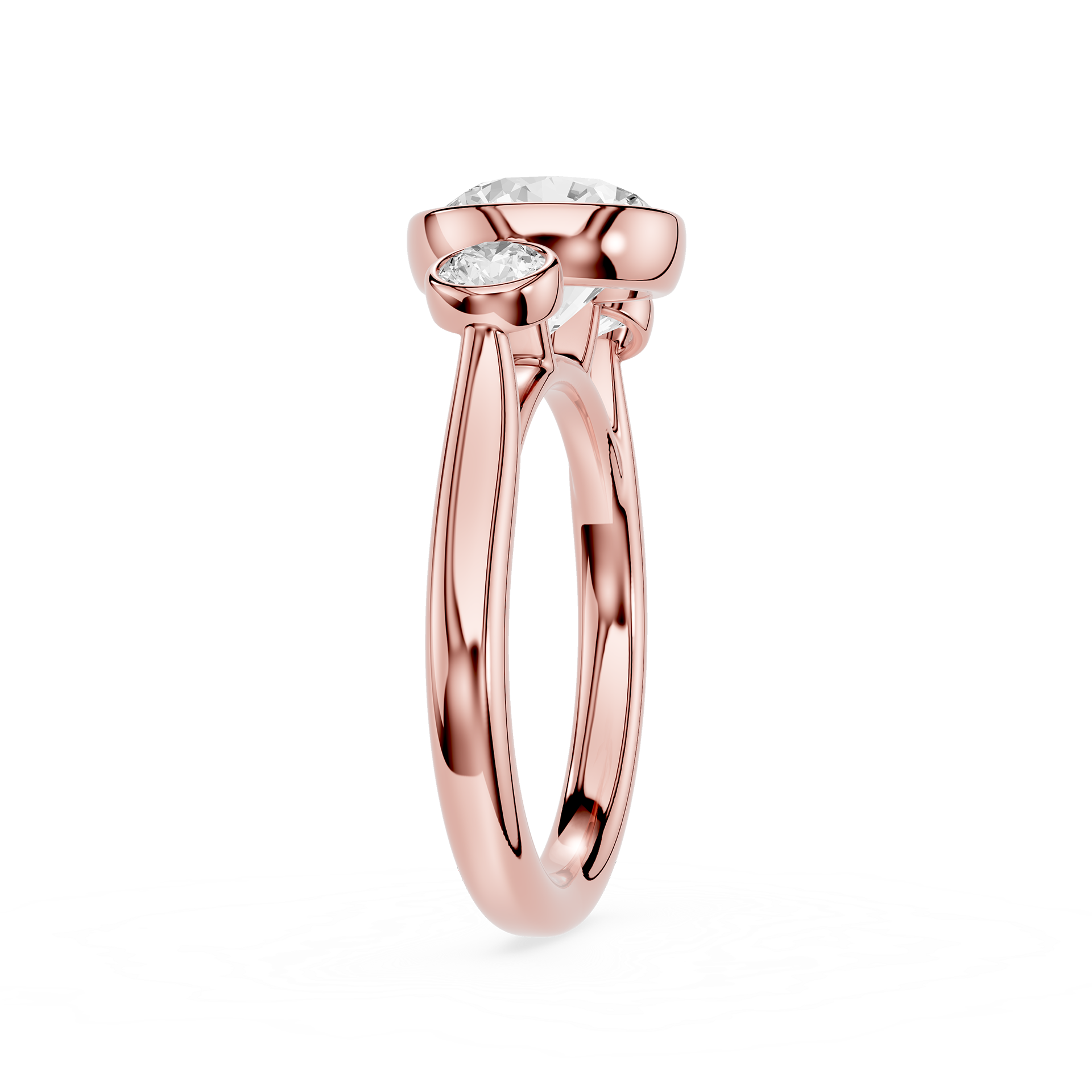 Rose gold ring with a diamond on a white background