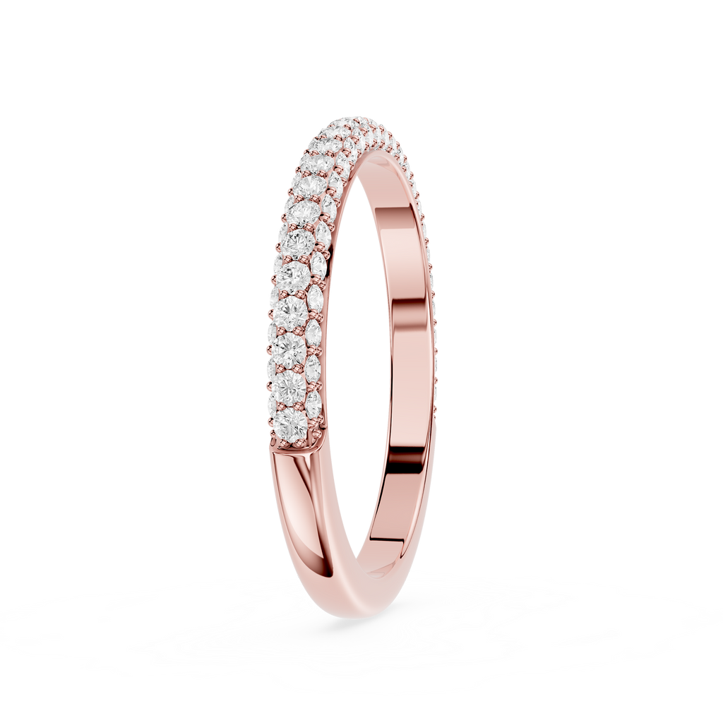 Rose gold ring with diamonds on a white background