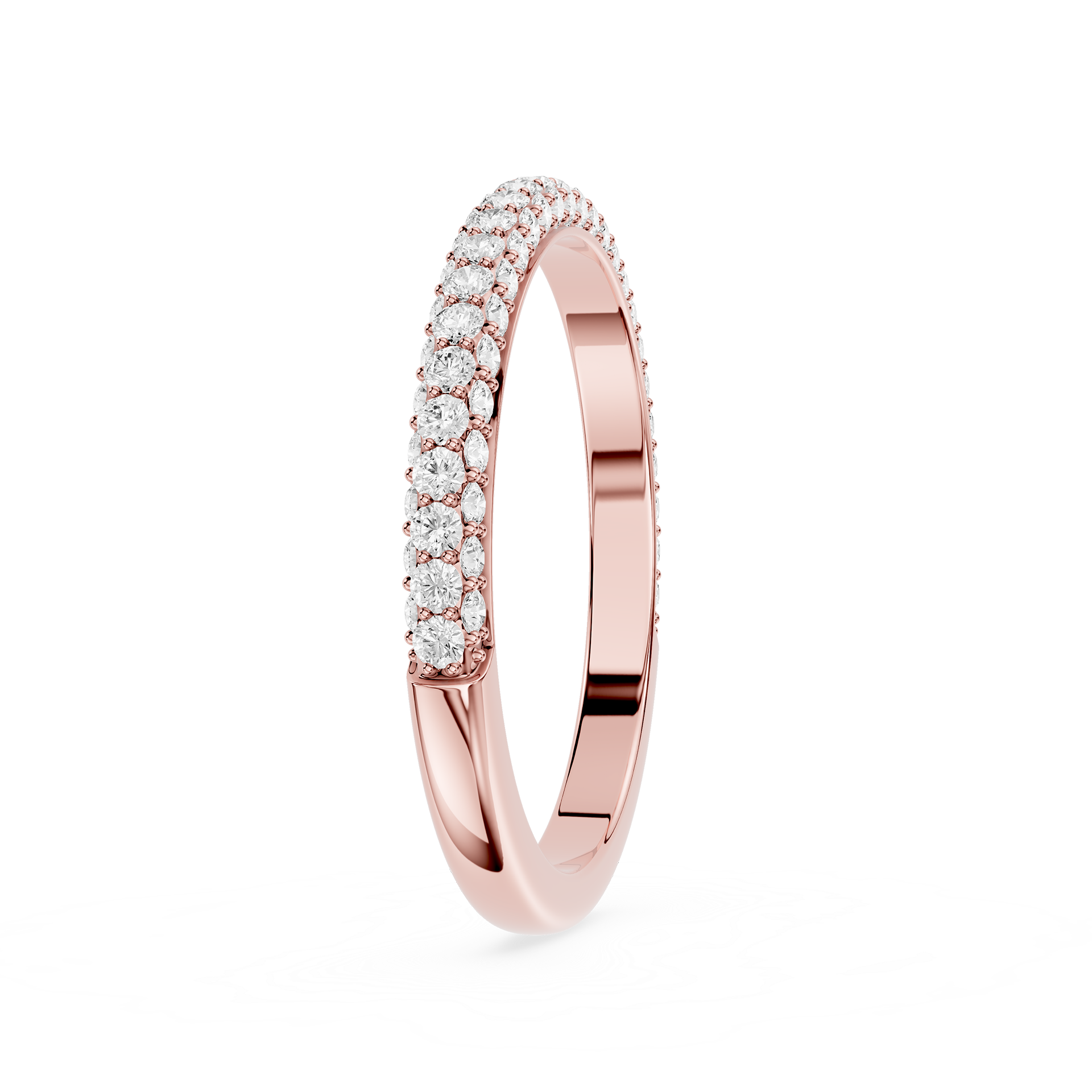 Rose gold ring with diamonds on a white background