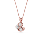 Rose gold necklace with a heart-shaped pendant featuring three diamonds on a white background