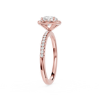 Rose gold ring with a diamond on a white background