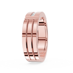 Rose gold ring with a diamond on a white background