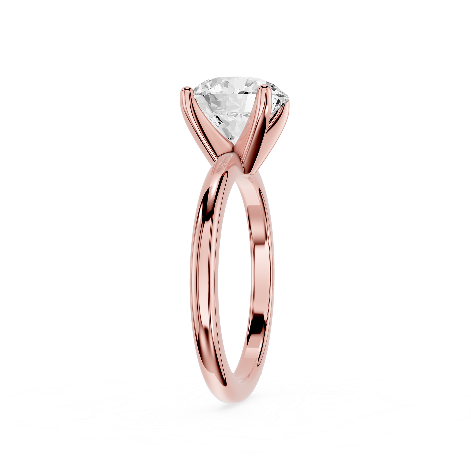 Rose gold ring with a diamond on a white background