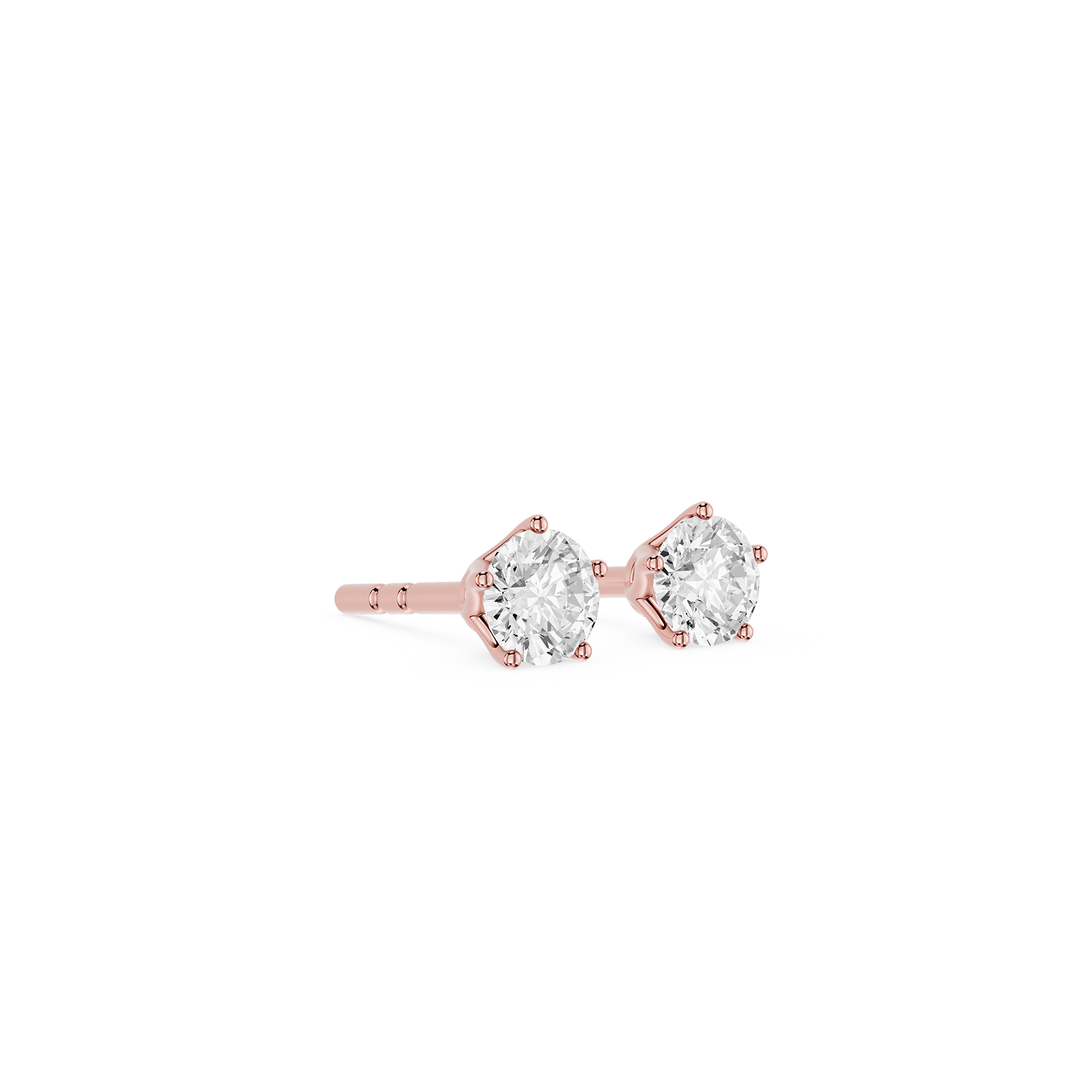 Rose gold earrings with clear gemstones on a white background
