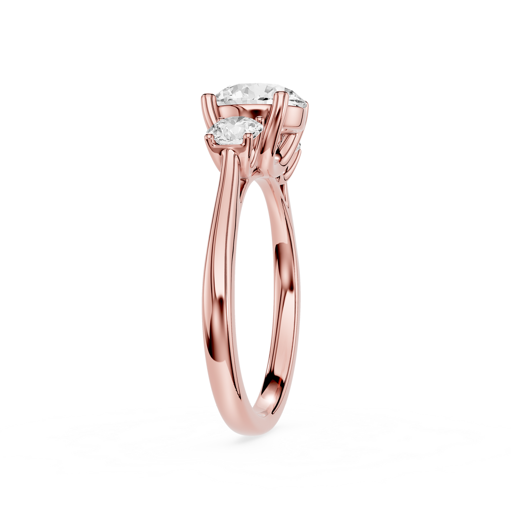 Rose gold ring with a diamond on a white background