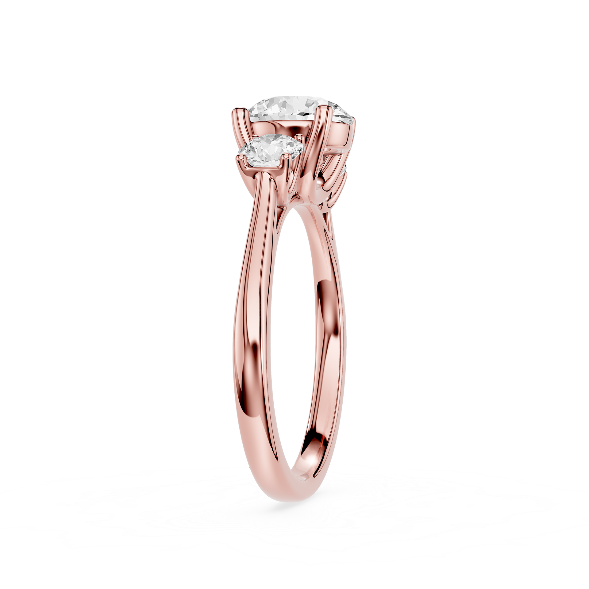 Rose gold ring with a diamond on a white background