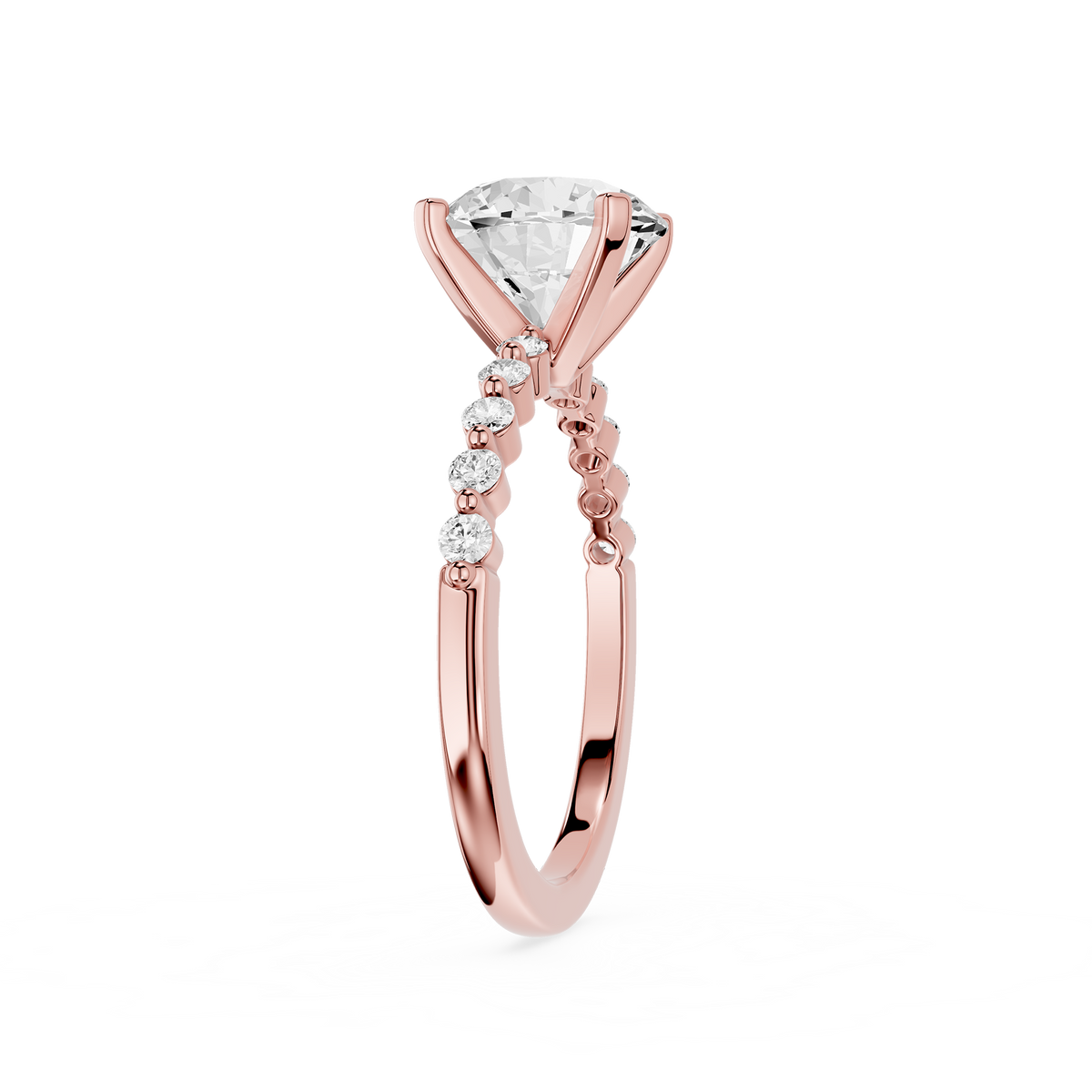 A rose gold Round Cut Lab Grown Diamond Traditional Engagement Ring., front view | mvp:RG:02
