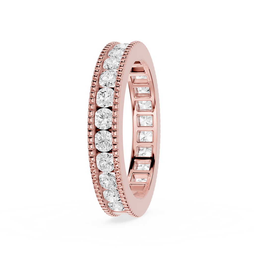 Gold ring with diamond accents on a white background