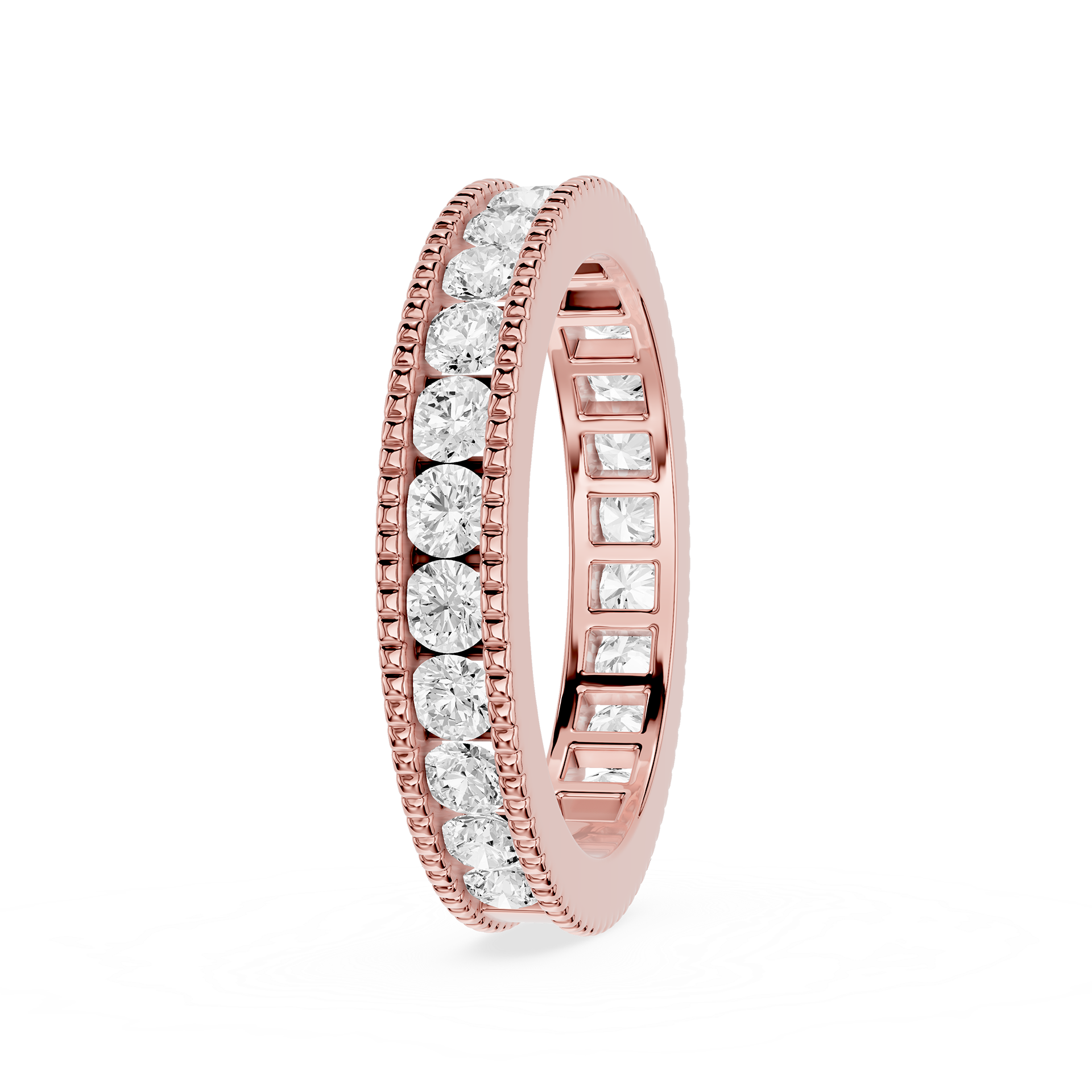 Gold ring with diamond accents on a white background