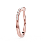 Rose gold ring with small diamonds on a white background