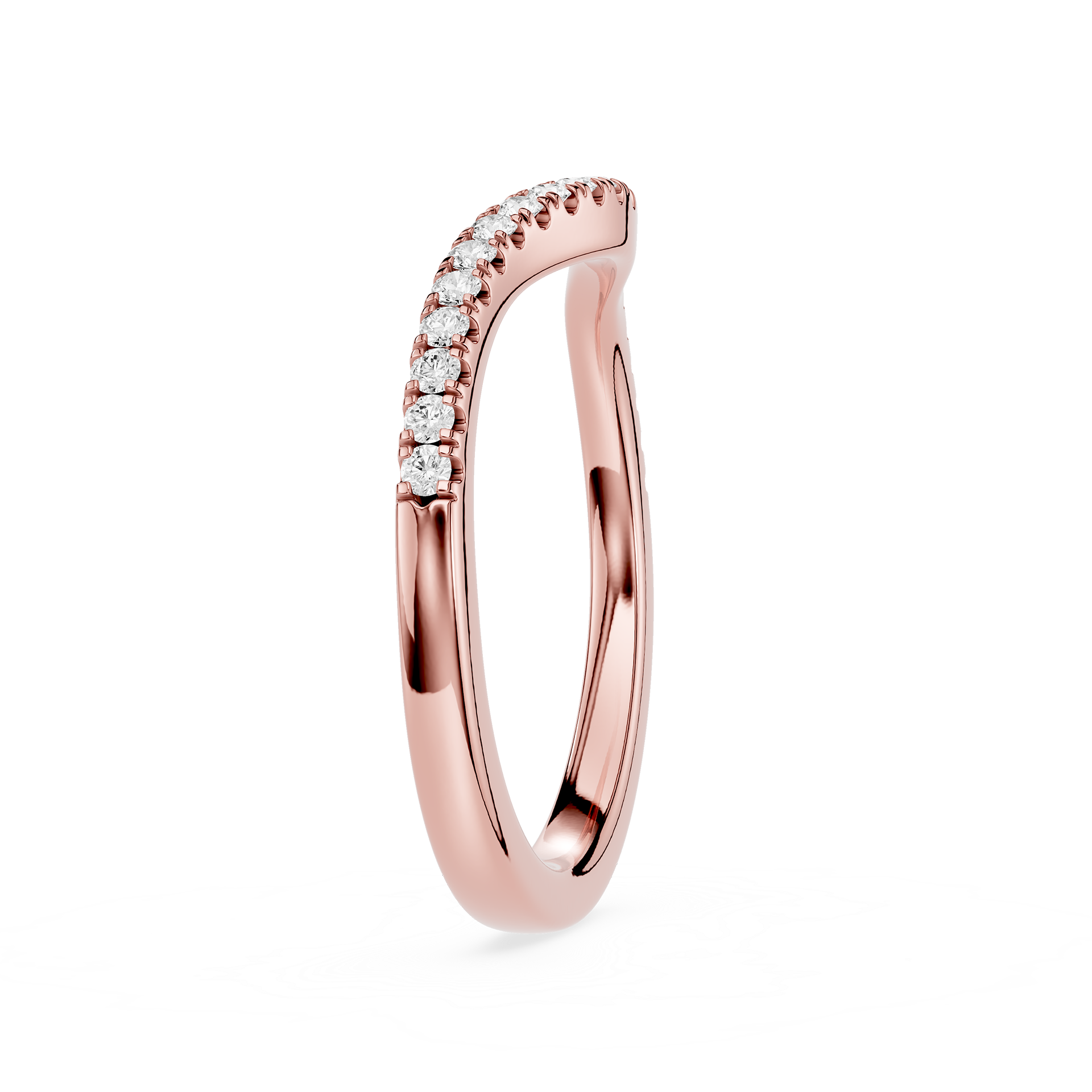 Rose gold ring with small diamonds on a white background