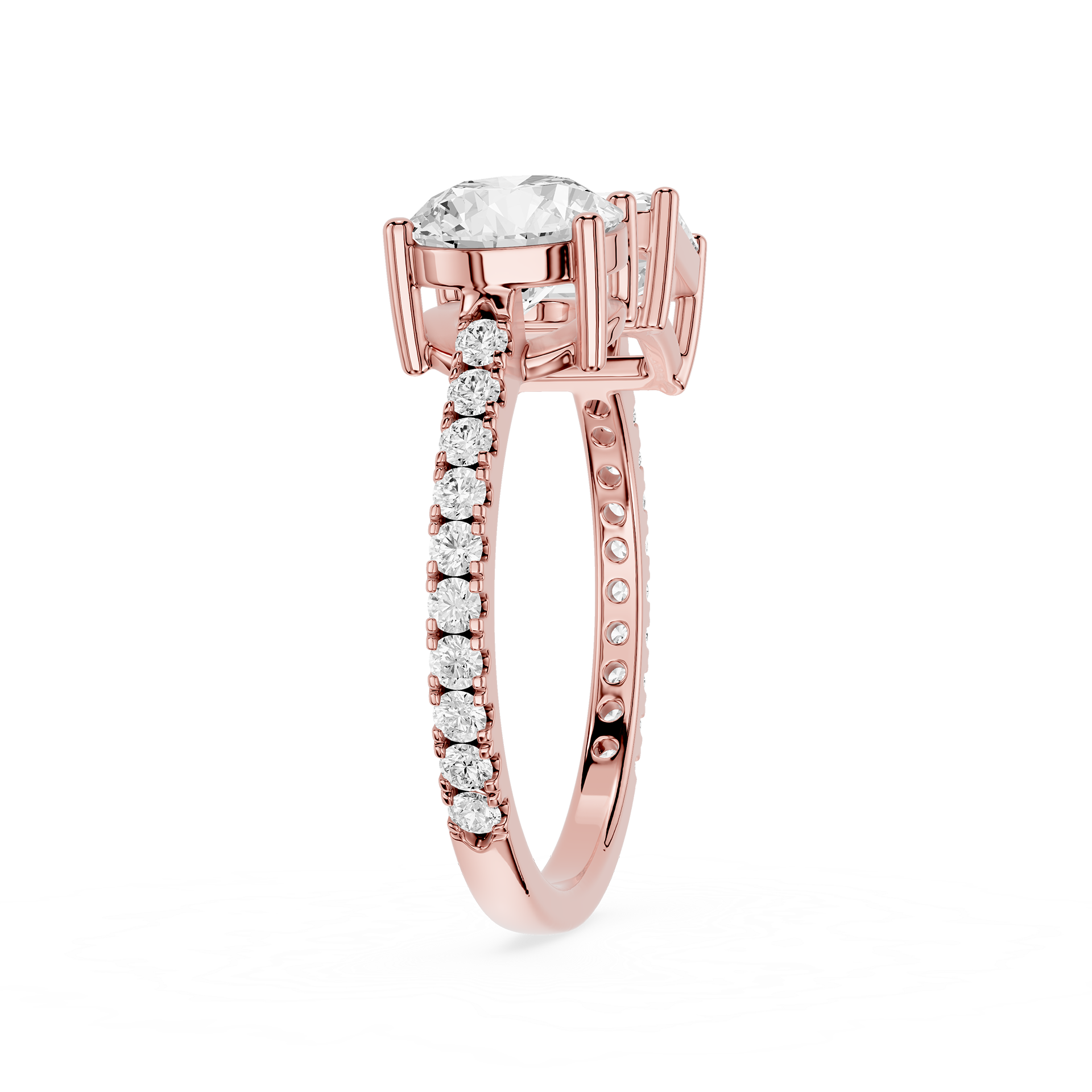A yellow gold diamond ring with a large round-cut center stone and a pavé band set with small round diamonds, shown on a plain white background.